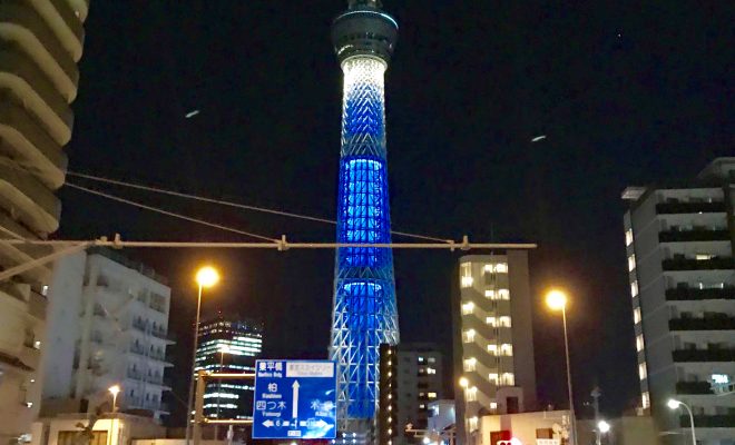 深夜のスカイツリー サムライブルー